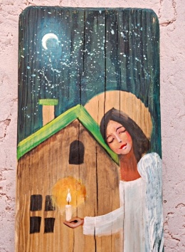 Deska Retro Anioł opiekun domu nr 3 dł.40cm x szer.12cm