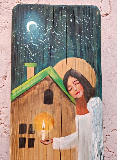 Deska Retro Anioł opiekun domu nr 3 dł.40cm x szer.12cm