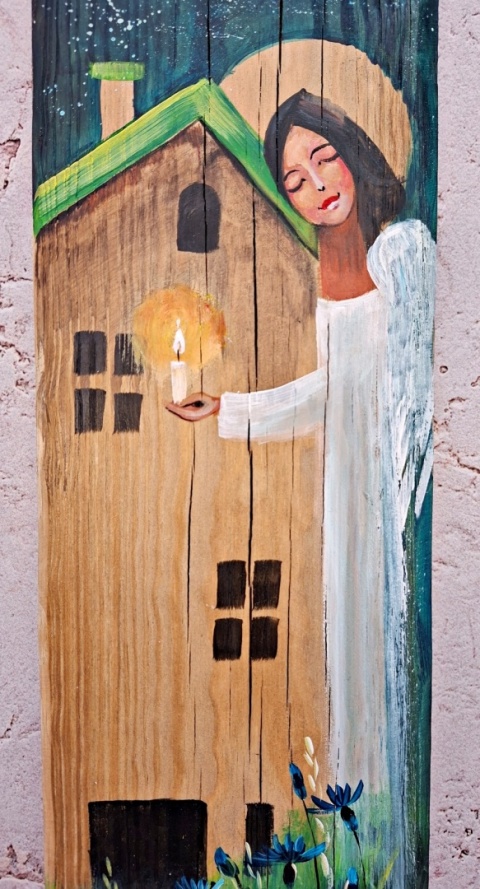 Deska Retro Anioł opiekun domu nr 3 dł.40cm x szer.12cm
