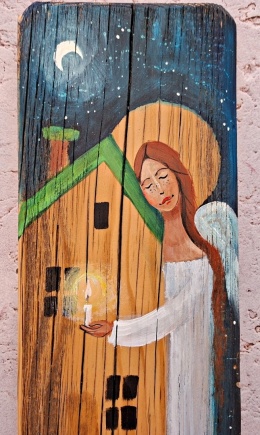 Deska Retro Anioł opiekun domu nr 4 dł.40cm x szer.12cm