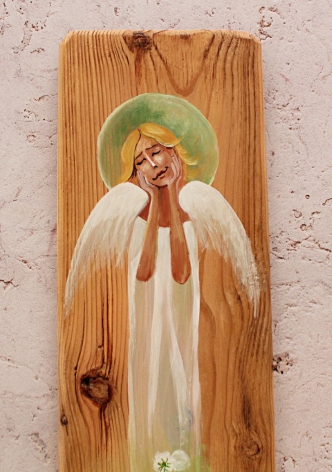 Deska Retro Anioł w dmuchawcach dł.40cm x szer. 12 cm