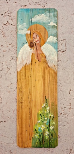 Deska Retro Anioł w kwiatach dł.40cm x szer.12cm