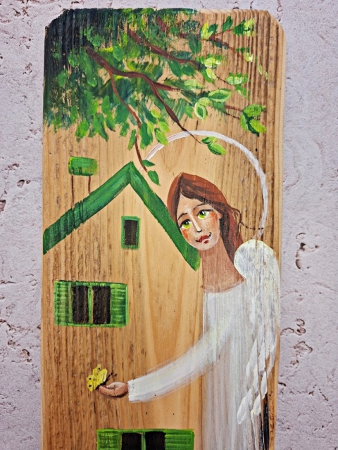 Deska Retro Anioł w makach nr 1 dł.40cm x szer.12cm