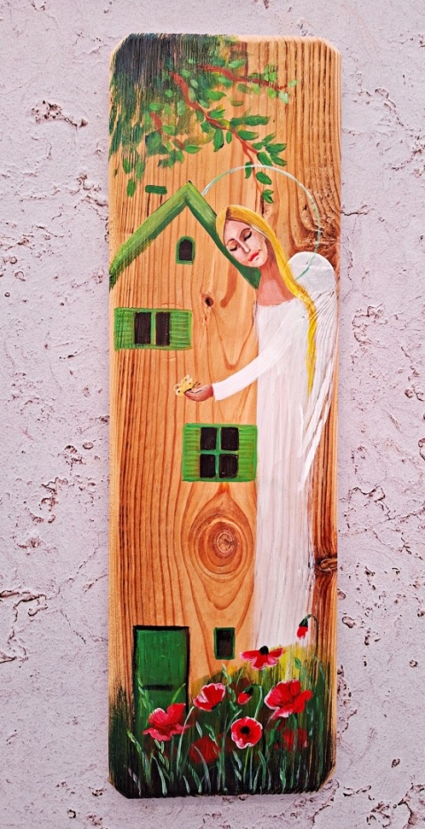 Deska Retro Anioł w makach nr 10 dł.40cm x szer.12cm