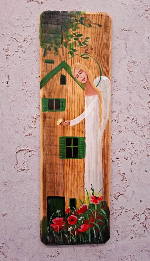 Deska Retro Anioł w makach nr 12 dł.40cmxszer.12cm