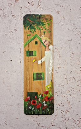 Deska Retro Anioł w makach nr 3 dł.40cm x szer.12cm