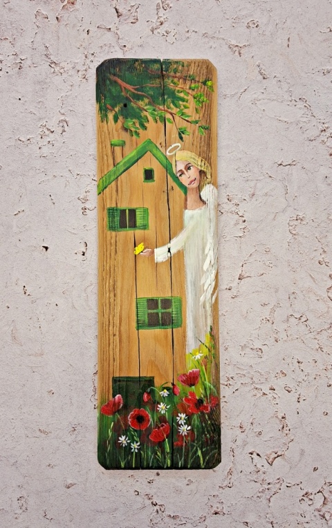 Deska Retro Anioł w makach nr 3 dł.40cm x szer.12cm