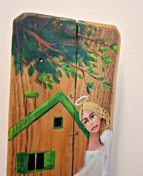 Deska Retro Anioł w makach nr 3 dł.40cm x szer.12cm