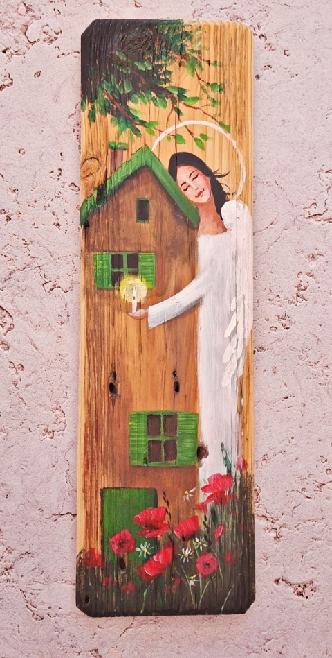 Deska Retro Anioł w makach nr 4 dł.40cmxszer.12cm