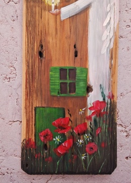 Deska Retro Anioł w makach nr 4 dł.40cmxszer.12cm