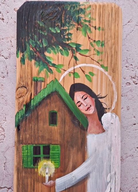 Deska Retro Anioł w makach nr 4 dł.40cmxszer.12cm