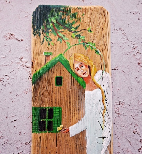 Deska Retro Anioł w makach nr 7 dł.40cmxszer.12cm