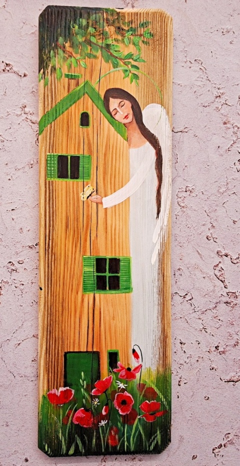 Deska Retro Anioł w makach nr 8 dł.40cm x szer.12 cm