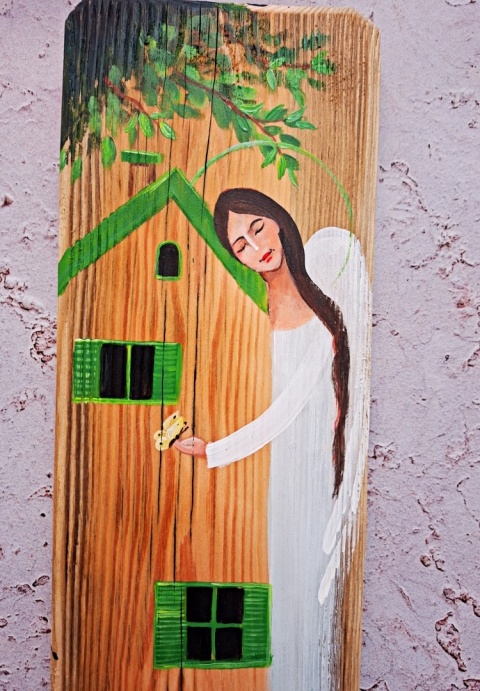 Deska Retro Anioł w makach nr 8 dł.40cm x szer.12 cm