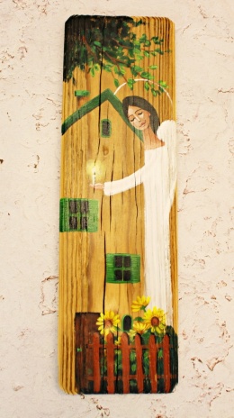 Deska Retro Anioł w słonecznikach nr 1 dł.40cm x szer.12cm