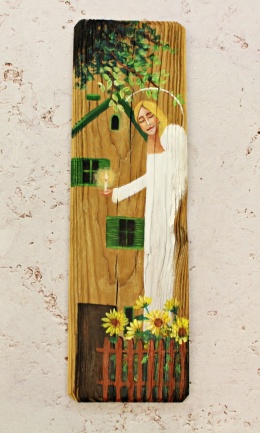 Deska Retro Anioł w słonecznikach nr 2 dł. 40cm x szer. 12 cm