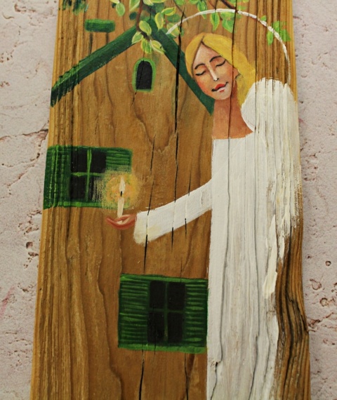 Deska Retro Anioł w słonecznikach nr 2 dł. 40cm x szer. 12 cm