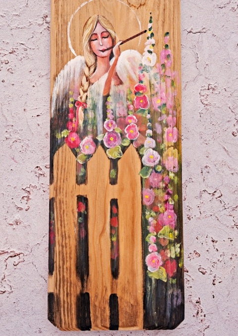 Deska Retro Anioł z fletem nr 1 dł. 40cm x szer.12cm