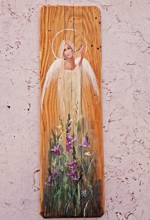Deska Retro Anioł z fletem nr 2 dł.40cm x szer.12cm