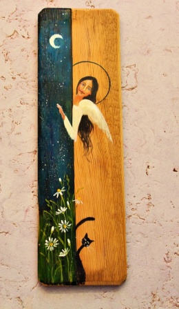 Deska Retro Anioł z kotem nr 1 dł. 40 cm x szer. 12 cm