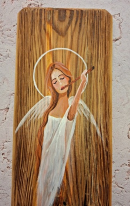 Deska Retro Anioł z kotem nr 1 dł.40cm x szer.12cm