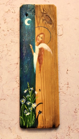 Deska Retro Anioł z kotem nr 2 dł. 40 cm x szer. 12 cm