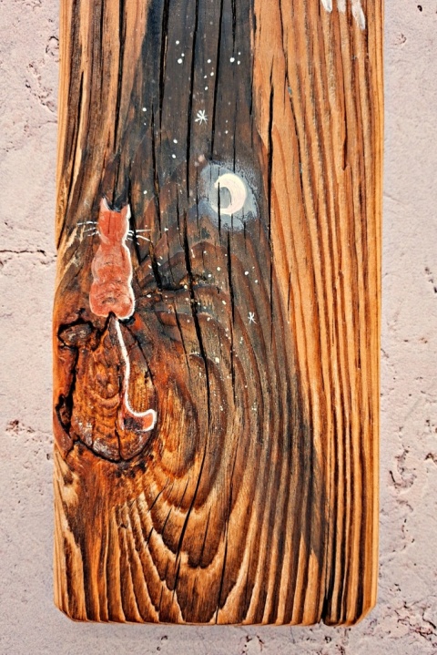 Deska Retro Anioł z kotem nr 2 dł.40cm x szer.12cm