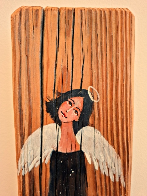 Deska Retro Anioł z kotem nr 2 dł.40cm x szer.12cm