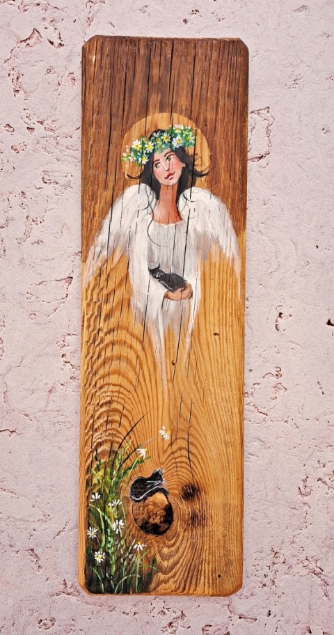 Deska Retro Anioł z kotem nr 3 dł.40cm x szer.12cm