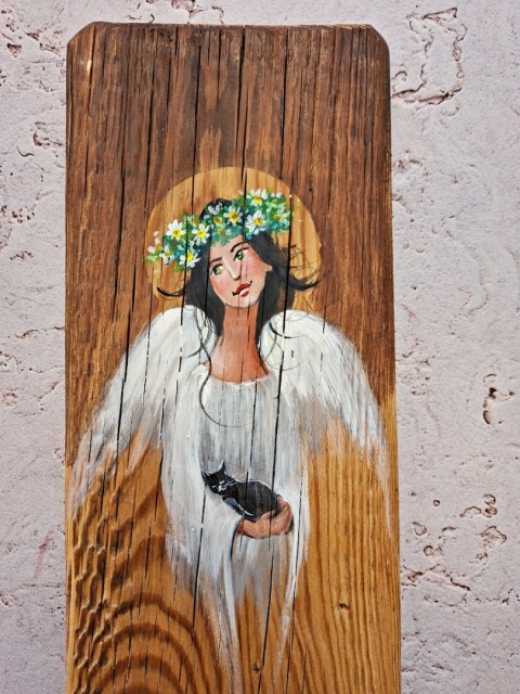 Deska Retro Anioł z kotem nr 3 dł.40cm x szer.12cm