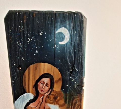 Deska Retro Anioł z kotem nr 4 dł. 40 cm x 12 cm