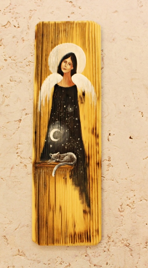 Deska Retro Anioł z kotem nr 7 dł. 40 cm x szer. 12 cm