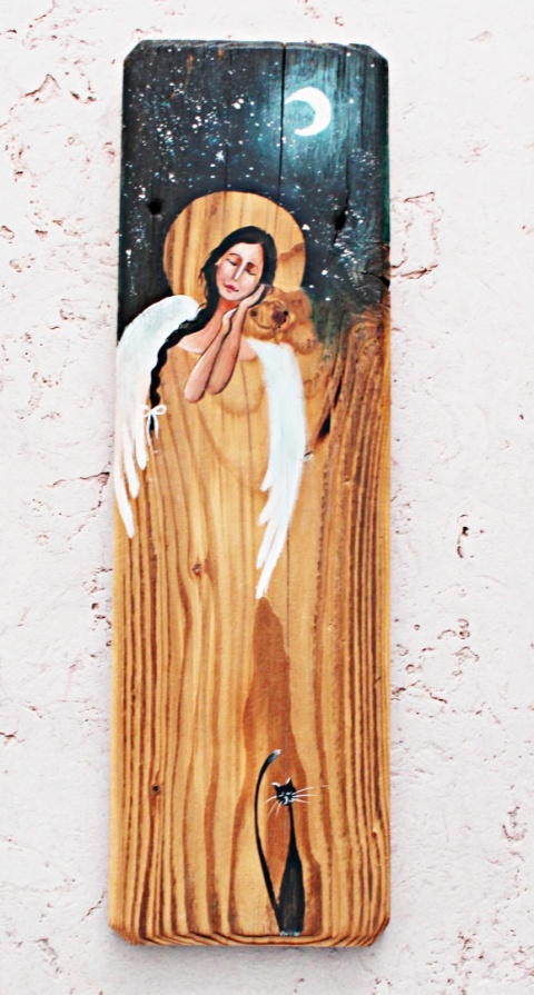 Deska Retro Anioł z kotem nr 9 dł. 40cm x szer. 12 cm