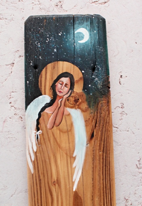 Deska Retro Anioł z kotem nr 9 dł. 40cm x szer. 12 cm