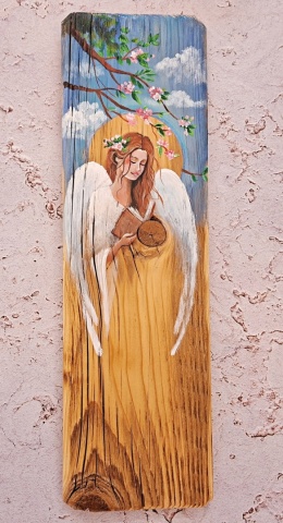 Deska Retro Anioł z książką nr 1 dł.40cm x szer.12cm