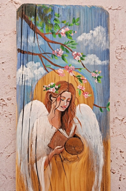 Deska Retro Anioł z książką nr 1 dł.40cm x szer.12cm