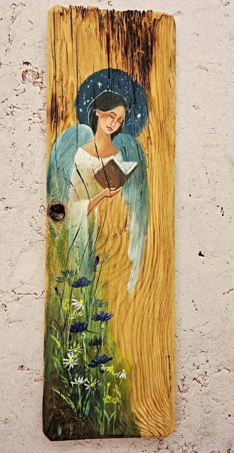 Deska Retro Anioł z książką nr 3 dł.40cm x szer.12cm