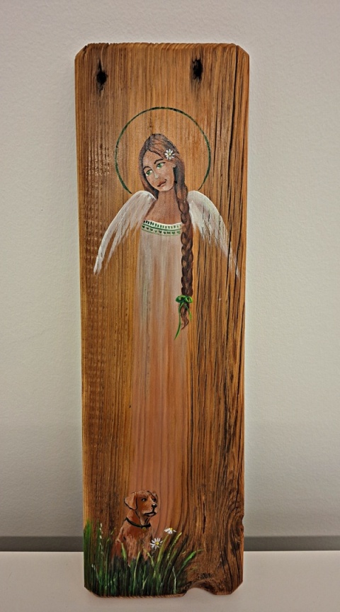 Deska Retro Anioł z pieskiem nr 1 dł.40cm x szer.12cm