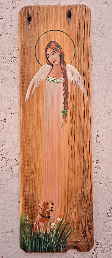 Deska Retro Anioł z pieskiem nr 1 dł.40cm x szer.12cm