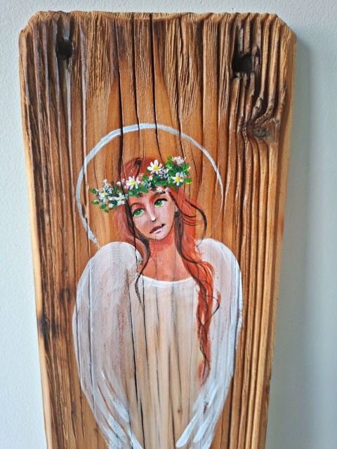 Deska Retro Anioł z pieskiem nr 3 dł.40cm x szer.12cm