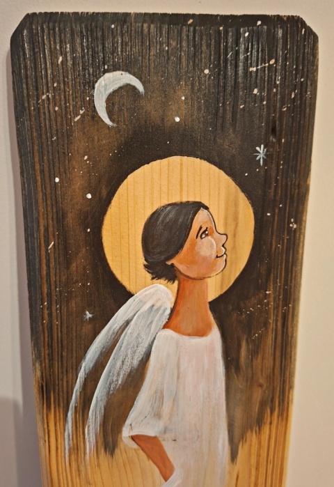 Deska Retro Anioł z pieskiem nr 4 dł.40cm x szer.12cm