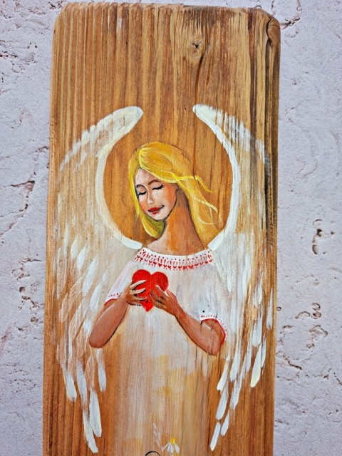 Deska Retro Anioł z sercem nr 3 dł.40cm x szer.12cm