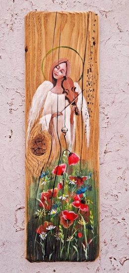 Deska Retro Anioł ze skrzypcami nr 1 dł.40cm x szer.12cm