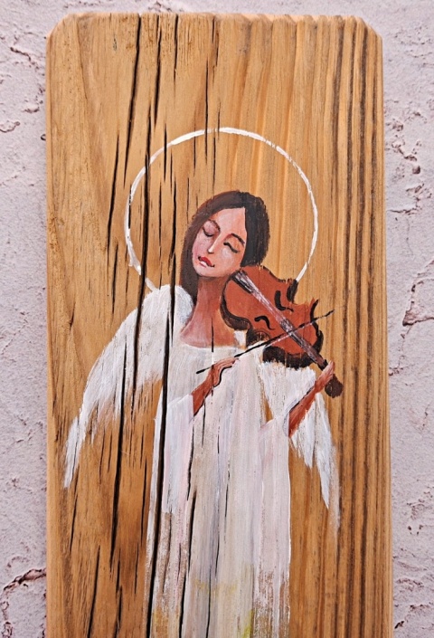Deska Retro Anioł ze skrzypcami nr 2 dł.40cm x szer.12cm