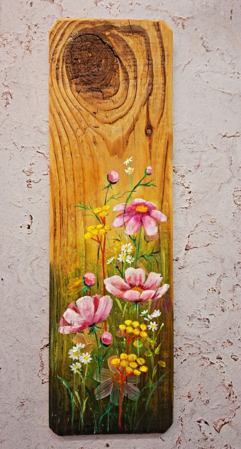 Obraz na desce kwiaty nr 2 dł.40cmxszer.12cm