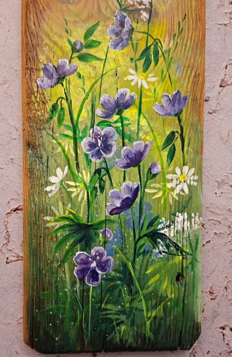 Obraz na desce kwiaty nr 3 dł.40cmxszer.12cm